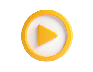 A vibrant yellow play button icon, white backing, and a glossy ring on black background