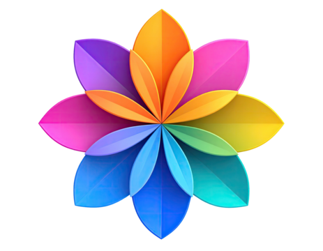 Vivid, abstract flower with layered petals in a gradient of vibrant colors - Powered by Adobe