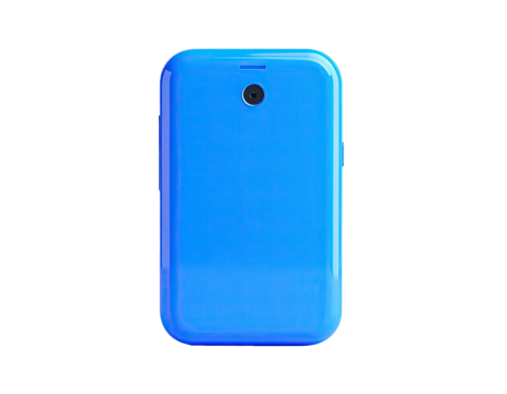 A glossy, sky blue smartphone with rounded edges, isolated on black