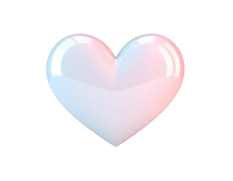 A glossy, heart-shaped object with subtle blue and pink color gradients on black