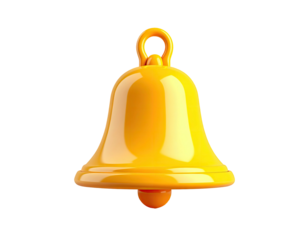 Shiny, 3D rendered gold bell, isolated against a deep black background