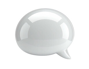 Glossy, three-dimensional, white speech bubble with a sleek design, isolated