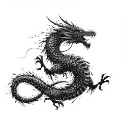 Obraz premium Black Asian Dragon Vector – Powerful Mythical Creature Illustration with Detailed Scales