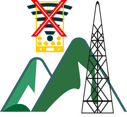 Communication Disruption in Remote Areas: Towers with a device icon and a blocked signal, indicating a disruption or lack of network access.