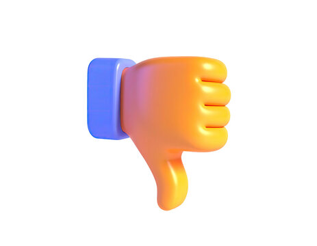 A 3D rendering of a thumbs-down gesture, with a blue wrist and orange hand