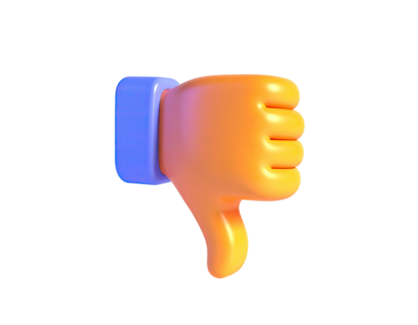 A 3D rendering of a thumbs-down gesture, with a blue wrist and orange hand