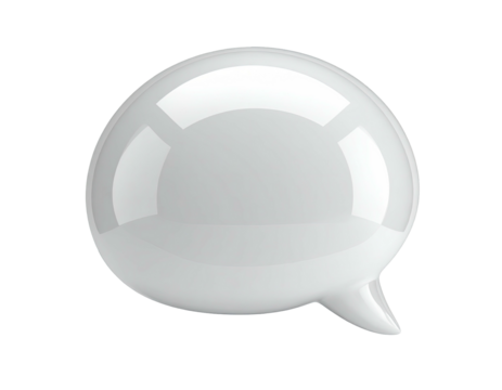 Glossy, three-dimensional, white speech bubble with a sleek design, isolated