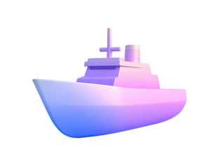 3D rendered ship, stylized with a gradient, isolated on a black background
