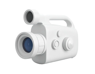 3D rendered white video camera on a black background, minimalist design