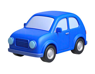 A glossy, cartoon-style blue hatchback car isolated on a black background