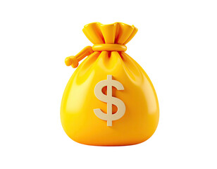 Rendered yellow money bag with white dollar sign and drawstring closure