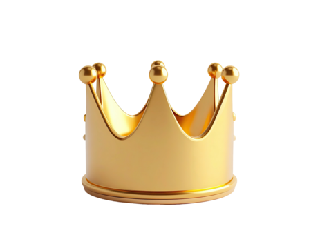 A gleaming, golden crown with rounded tips, isolated on a solid black background