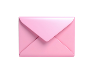 A 3D render of a soft pink envelope against a stark black background