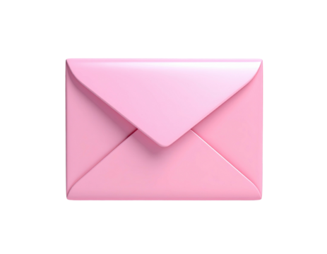 A 3D render of a soft pink envelope against a stark black background