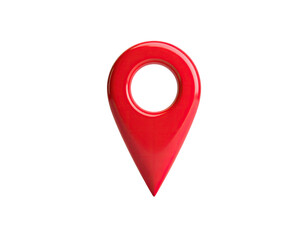 Red glossy 3D location pin, isolated on black, pointing downward
