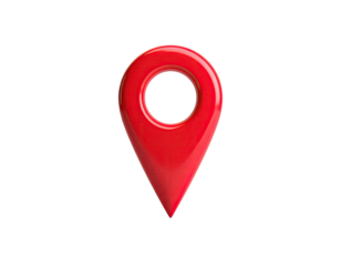 Red glossy 3D location pin, isolated on black, pointing downward