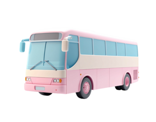 3D rendering of a pastel pink and cream colored passenger bus with blue windows
