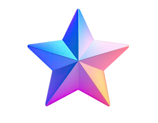 3D rendered vibrant star in a gradient color scheme against a black background