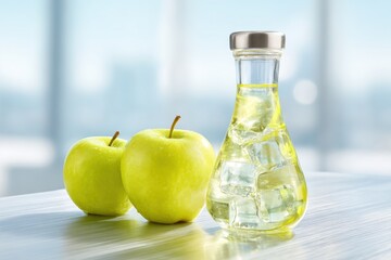 Green Apples Beside a Glass Bottle of Refreshing Apple Juice