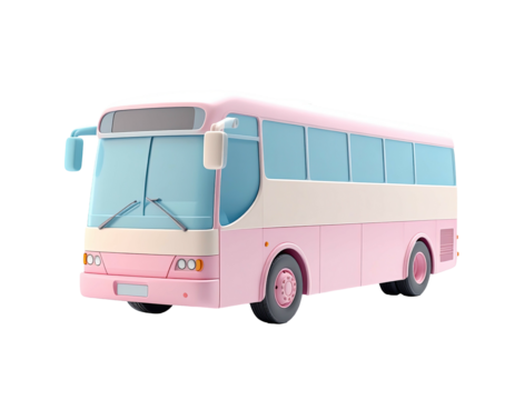 3D rendering of a pastel pink and cream colored passenger bus with blue windows