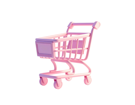 Rendered 3D pink shopping cart against a solid black background - Powered by Adobe