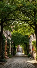 Obraz premium Charming Alleyway in Quedlinburg, Germany - A Picturesque Cobblestone Street.