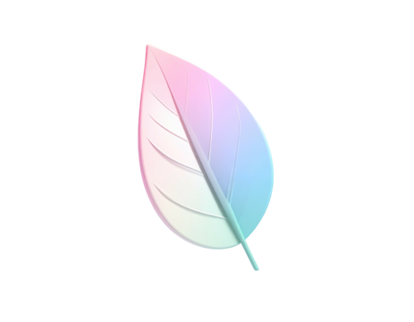 A digitally rendered leaf boasts a gradient of pastel pink, blue, and white on black