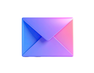A colorful, 3D-rendered closed envelope, glowing with blue, purple, and pink light