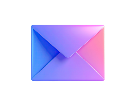 A colorful, 3D-rendered closed envelope, glowing with blue, purple, and pink light