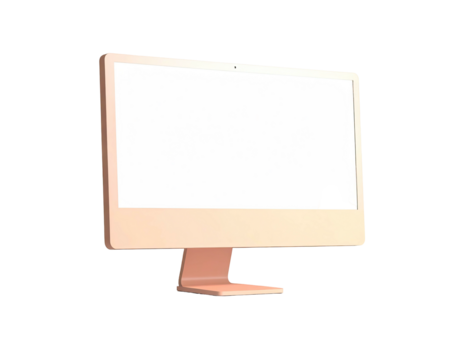Sleek, beige all-in-one computer with a large white screen on a black backdrop - Powered by Adobe