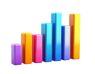 3D render of vibrant, multicolored bar graph columns against a black background
