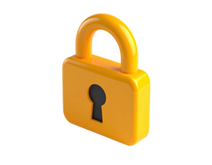 A vibrant orange padlock, angled slightly, against a stark black background
