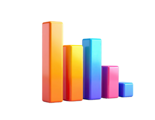 Colorful 3D bar chart showing a decreasing trend on a black background
