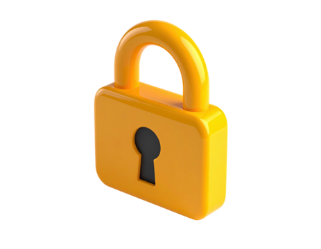 A vibrant orange padlock, angled slightly, against a stark black background