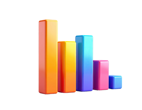 Colorful 3D bar chart showing a decreasing trend on a black background