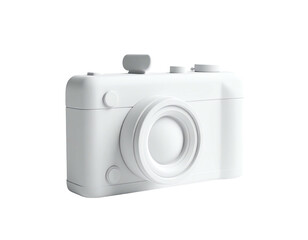 A minimalist, white 3D rendering of a camera on a black background