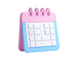 Pastel 3D rendered calendar with pink, blue, and white elements