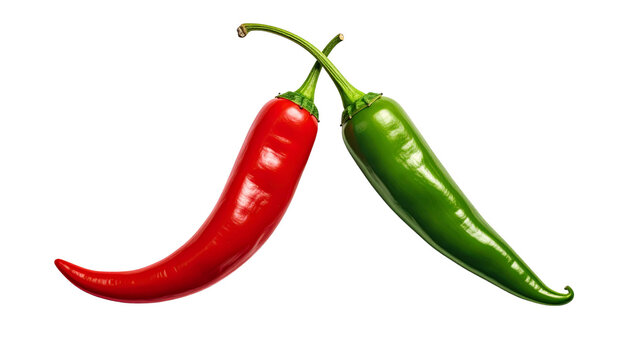 Red Chili Pepper and Green Chili Pepper Duo Isolated on Transparent Background