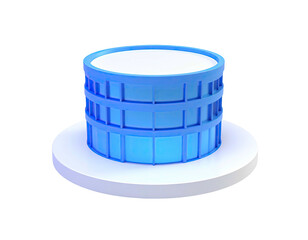 A minimalist blue cylindrical building on a white base, 3D rendered