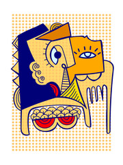 Abstract doodle decorative face portrait line art vector illustration. Cubism male and female poster, wall art, print, decoration.