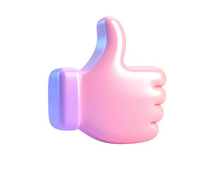 3D rendering of a pink thumbs-up hand gesture on a black background