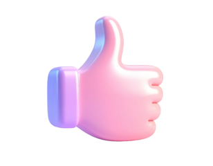 3D rendering of a pink thumbs-up hand gesture on a black background