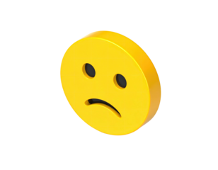 3D rendered yellow emoji depicting sadness against a black background
