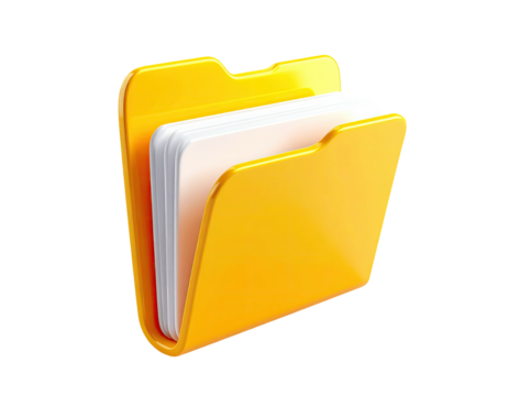 A glossy, yellow folder with a stack of white and cream-colored papers