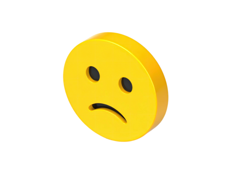3D rendered yellow emoji depicting sadness against a black background