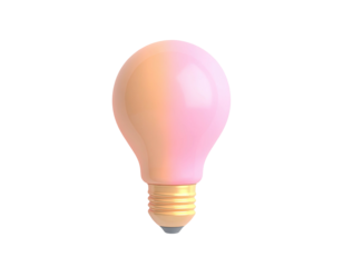 A glossy, pink lightbulb, emanating a soft glow, against a stark black backdrop
