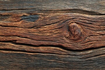 Naklejka premium Dark brown wood grain texture has a knot. Background for rustic design, or other creatives.