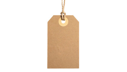 A rectangular brown tag with a string, isolated on a black background