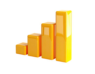 Three-dimensional graphic depicting growing orange bars on a black background