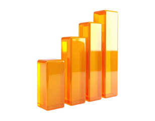 Glossy, orange bars of varying heights rise on a black backdrop, like a graph